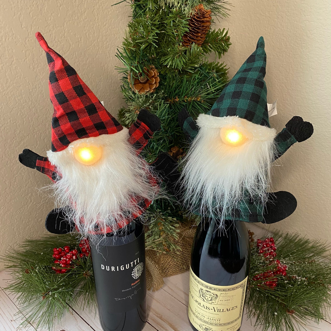 Plush Plaid Santa Gnome Bottle Topper