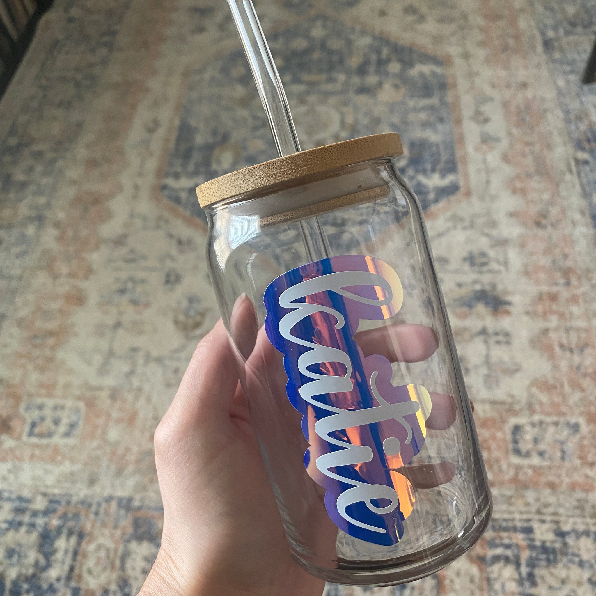 Mountain Mama Glass Tumbler with Bamboo Lid & Straw